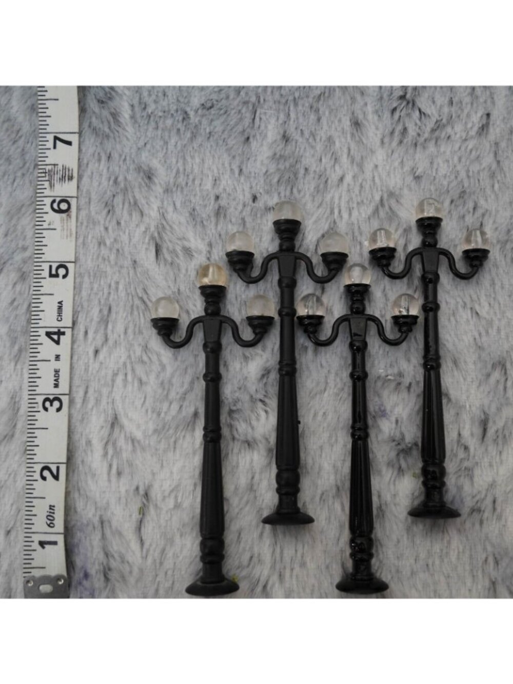 Miniature Street Lamp Posts 5” Lot of 4 Black Globe Lights Christmas Village - Picture 5 of 6